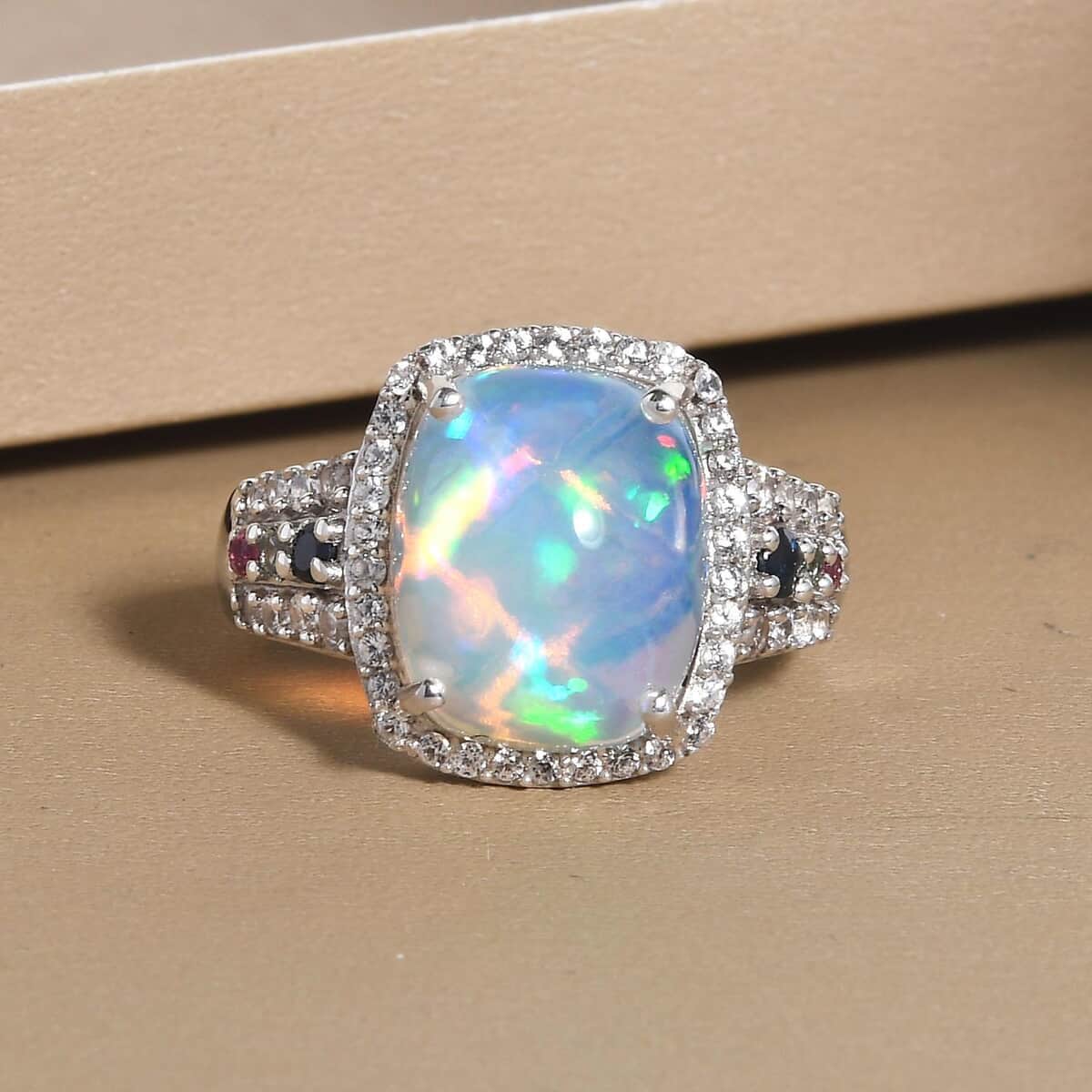 Premium Ethiopian Welo Opal, Multi Gemstone Ring in Platinum Over Sterling Silver (Size 6.0) 4.15 ctw image number 1