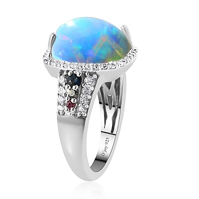 Premium Ethiopian Welo Opal and Multi Gemstone 4.15 ctw Ring in Platinum Over Sterling Silver (Size 10.0)