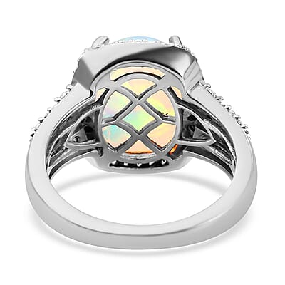 Premium Ethiopian Welo Opal and Multi Gemstone 4.15 ctw Ring in Platinum Over Sterling Silver (Size 10.0)