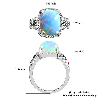 Premium Ethiopian Welo Opal and Multi Gemstone 4.15 ctw Ring in Platinum Over Sterling Silver (Size 10.0)
