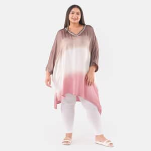 Tamsy Brown Ombre Dye V-Neck with Lace Tunic - One Size fits Most