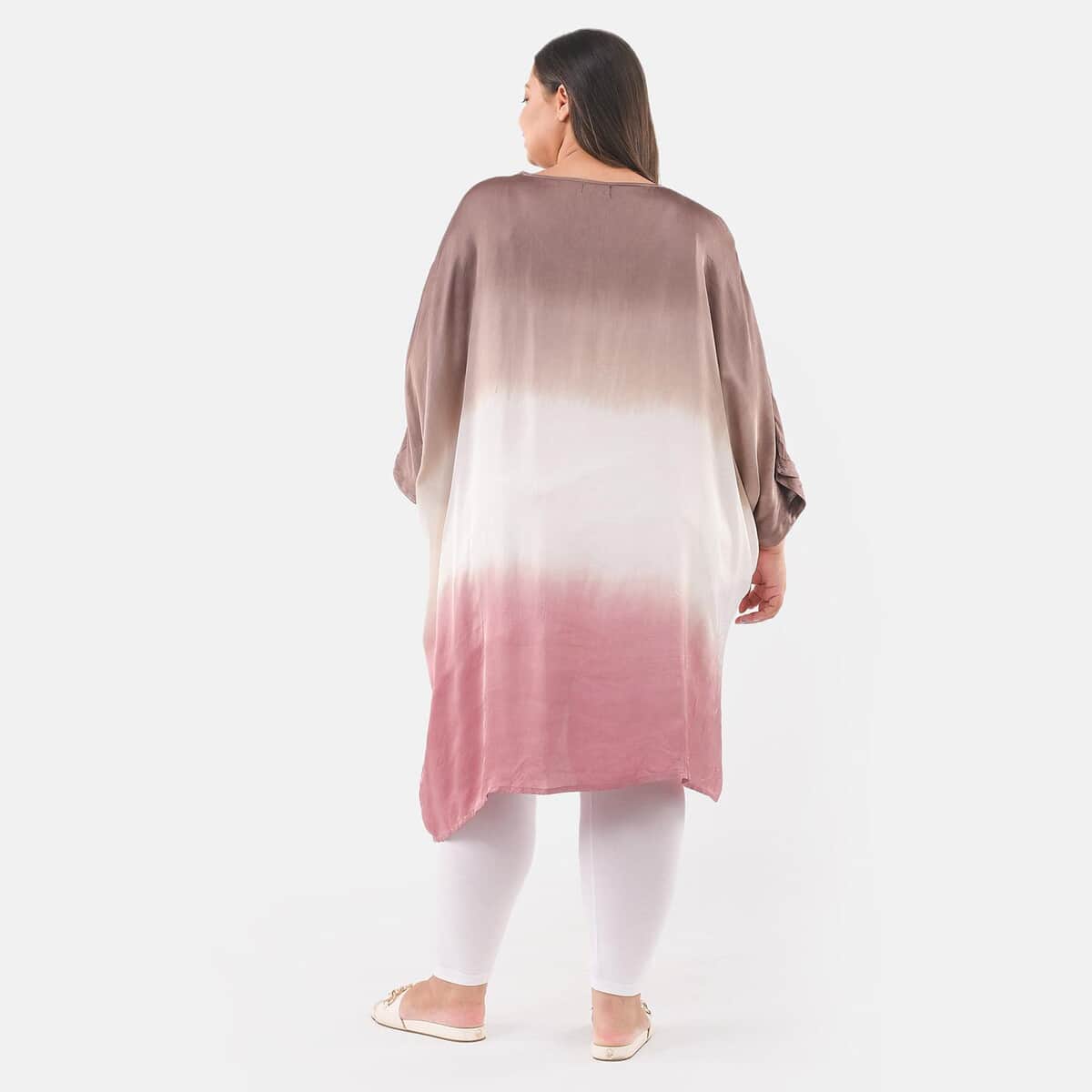 Tamsy Brown Ombre Dye V-Neck with Lace Tunic - One Size fits Most image number 1