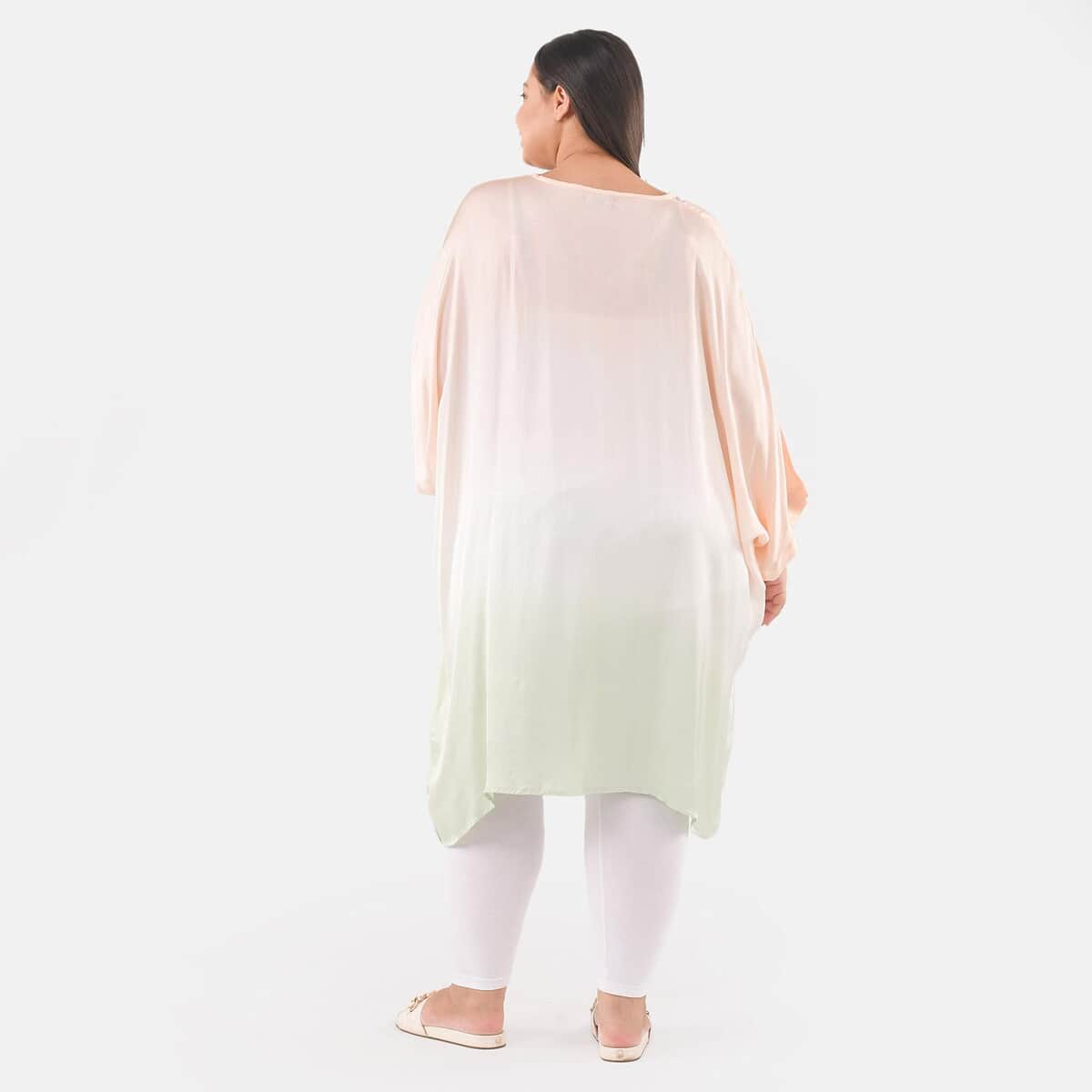 Tamsy Peach Ombre Dye V-Neck with Lace Tunic - One Size fits Most image number 1