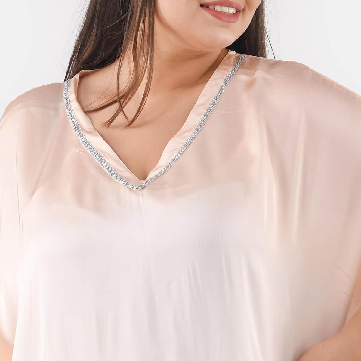 Tamsy Peach Ombre Dye V-Neck with Lace Tunic - One Size fits Most image number 3