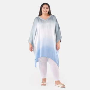 Tamsy Gray Ombre Dye V-Neck with Lace Tunic - One Size fits Most