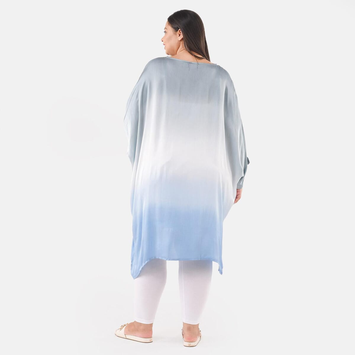 Tamsy Gray Ombre Dye V-Neck with Lace Tunic - One Size fits Most image number 1