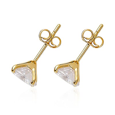 Luxoro 10K Yellow Gold Moissanite 1.60 ctw Solitaire Stud Earrings, 120 Facet Moissanite, Gold Solitaire Earrings, Moissanite Gold Studs