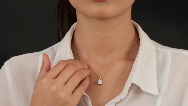 LUXORO 10K Yellow Gold 120 Facet Moissanite VS-EF Solitaire Pendant 1.85 ctw