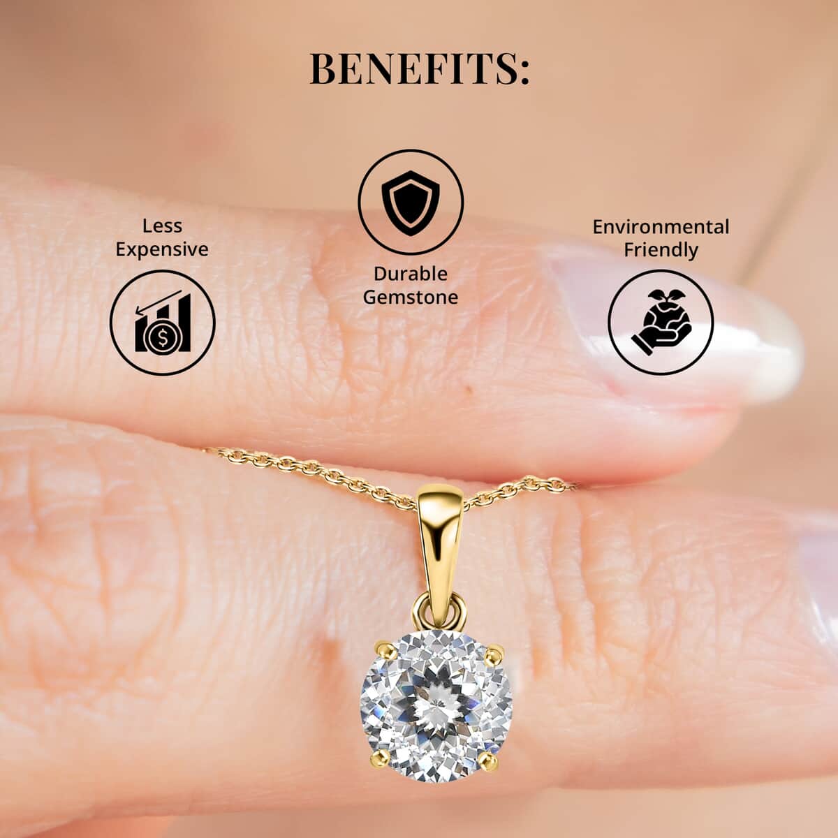 10K Yellow Gold 120 Facet Moissanite Pendant, Gold Solitaire Pendant, Anniversary Gifts 1.80 ctw image number 3