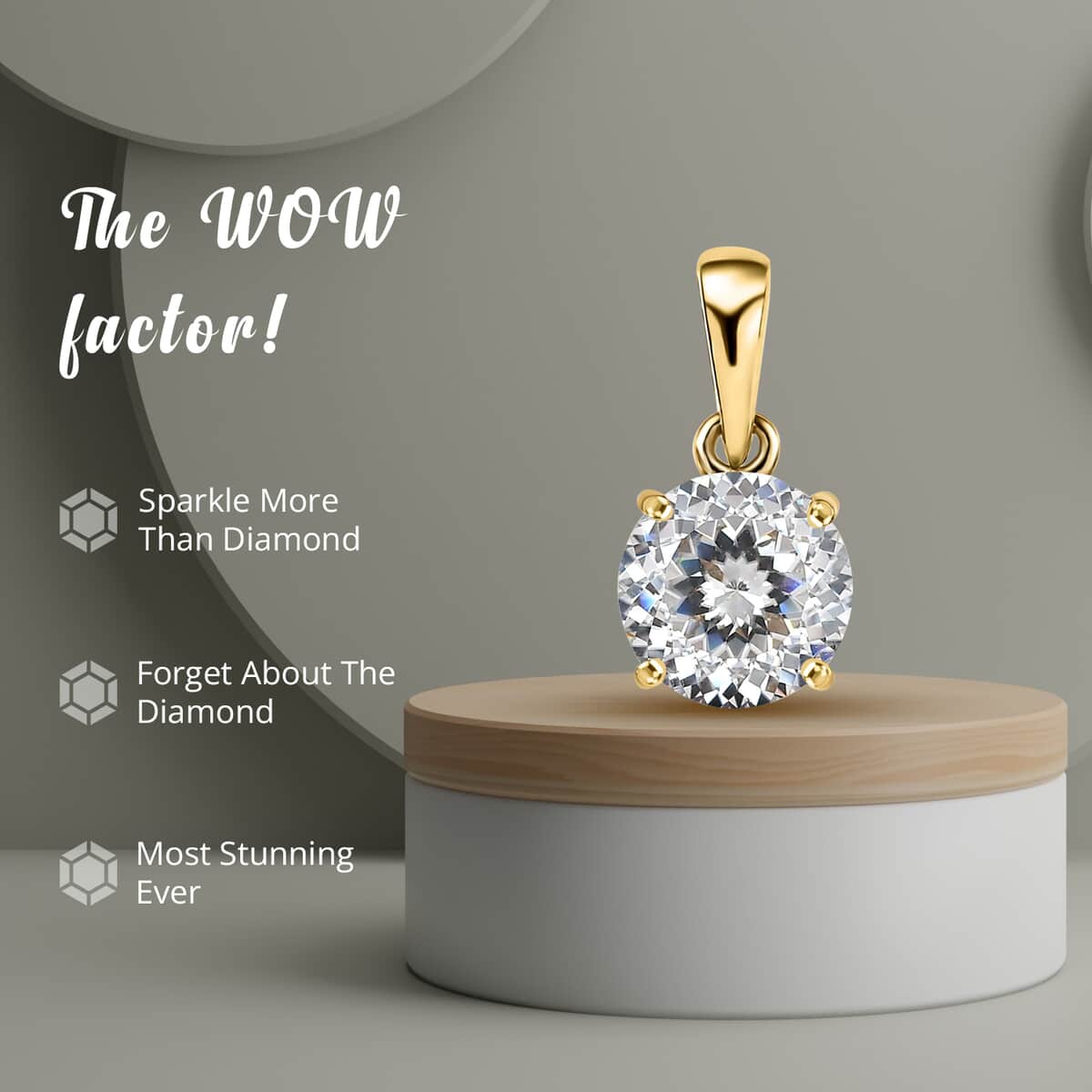 10K Yellow Gold 120 Facet Moissanite Pendant, Gold Solitaire Pendant, Anniversary Gifts 1.80 ctw image number 4