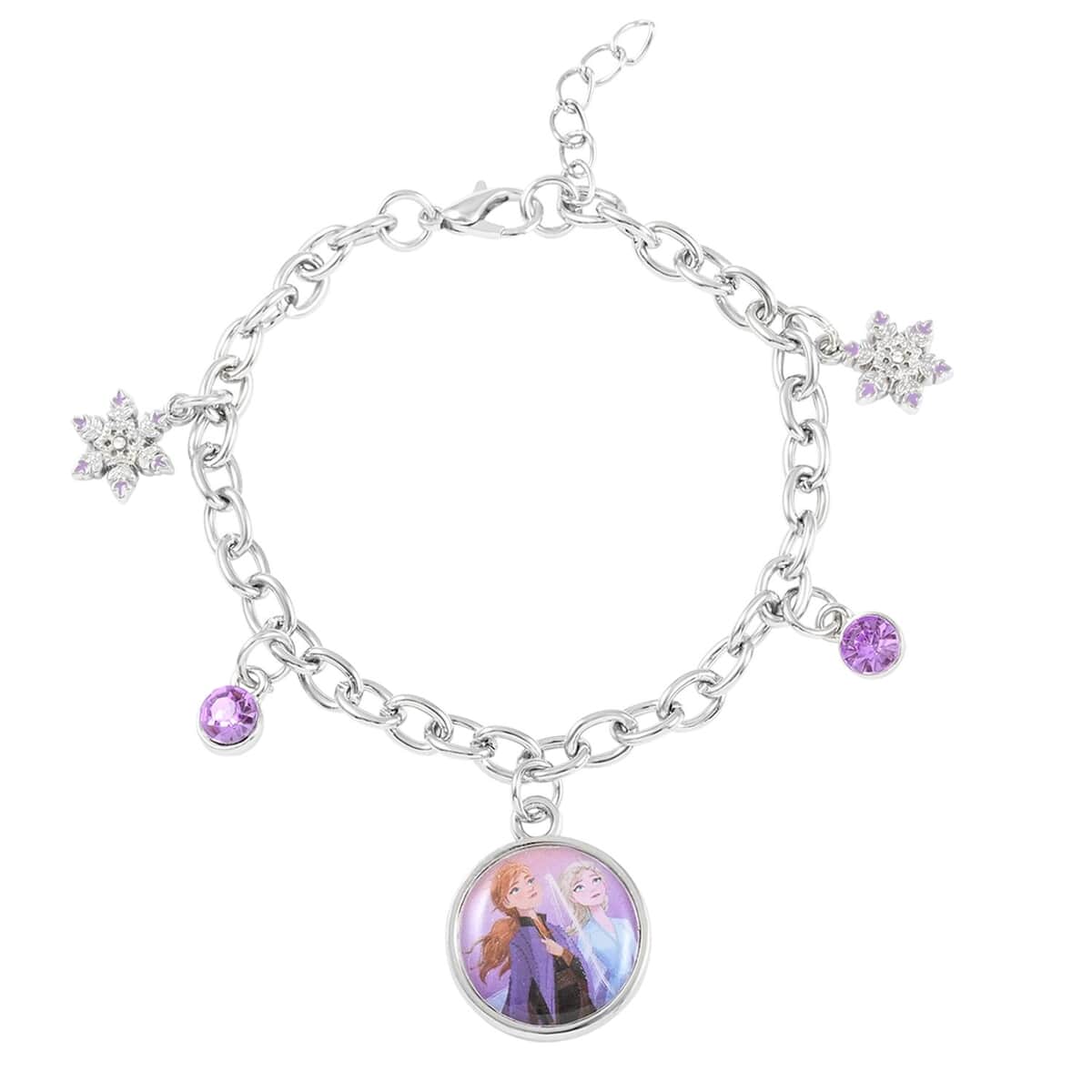 DISNEY Pink Austrian Crystal Charm Bracelet 6.50-7.50 Inches in Rhodium Over Silvertone image number 0