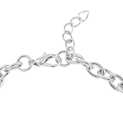 DISNEY Pink Austrian Crystal Charm Bracelet in Rhodium Over Silvertone 6.50-7.50 Inches
