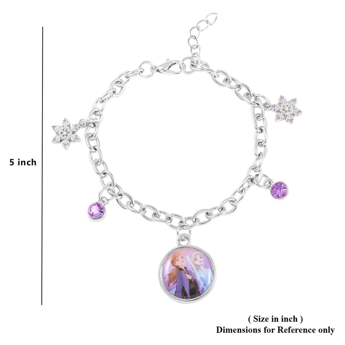 DISNEY Pink Austrian Crystal Charm Bracelet 6.50-7.50 Inches in Rhodium Over Silvertone image number 4