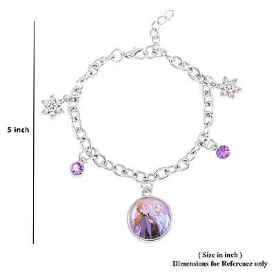 DISNEY Pink Austrian Crystal Charm Bracelet in Rhodium Over Silvertone 6.50-7.50 Inches