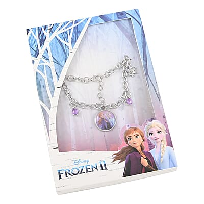 DISNEY Pink Austrian Crystal Charm Bracelet in Rhodium Over Silvertone 6.50-7.50 Inches