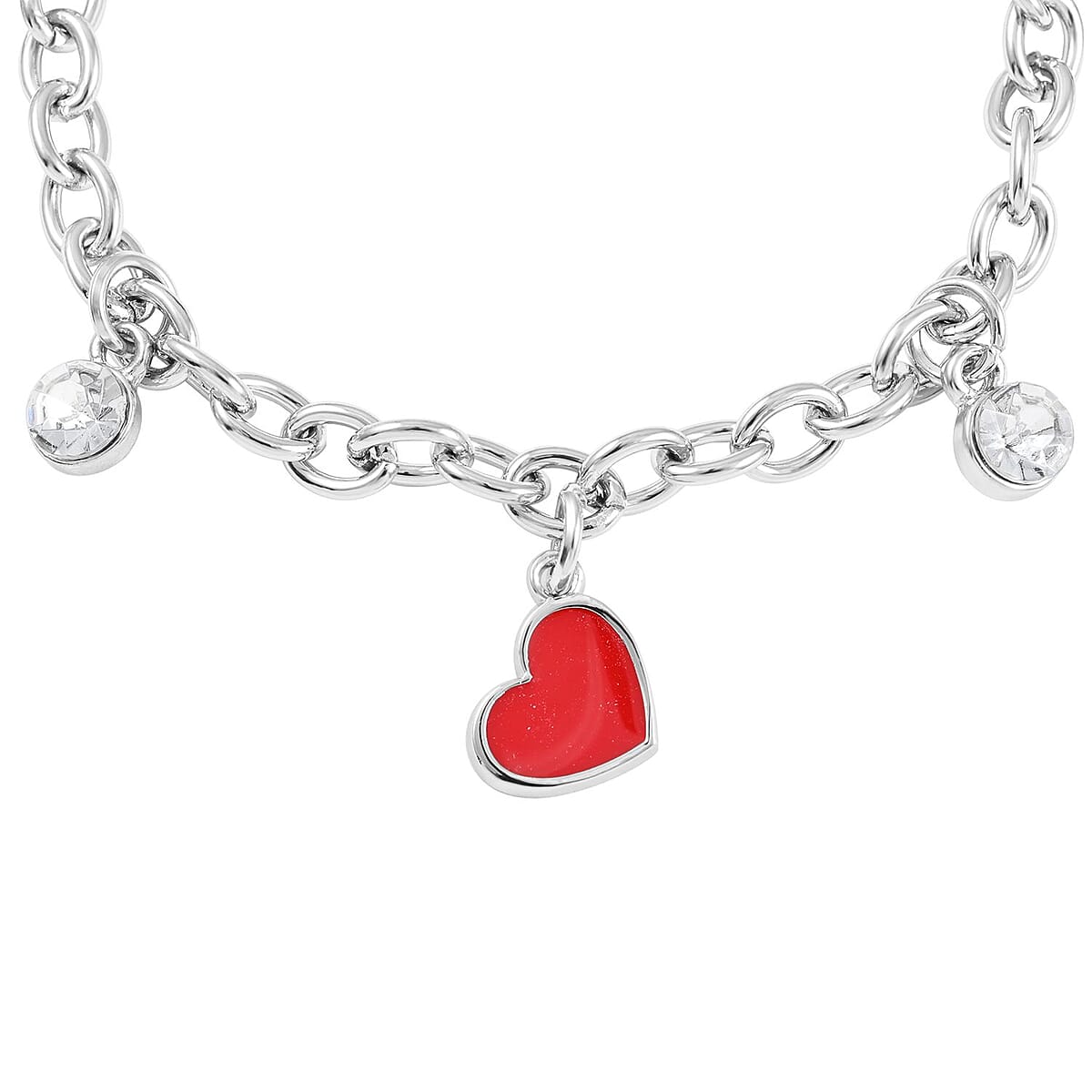 DISNEY Austrian Crystal Minnie and Mickey Mouse Charm Bracelet 6.50-7.50 Inches in Rhodium Over Silvertone image number 2
