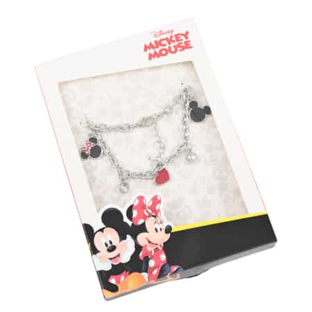 Disney Austrian Crystal Minnie and Mickey Mouse Charm Bracelet 6.50-7.50 Inches in Rhodium Over Silvertone , Shop LC