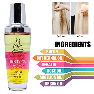 Karma Beauty- Trinity Oil Infused with Biotin & Keratin (3.3 fl. Oz.) 100 ml (Ships in 12-14 Day) , Biotin Hair Oil , Keratin Oil for Hair