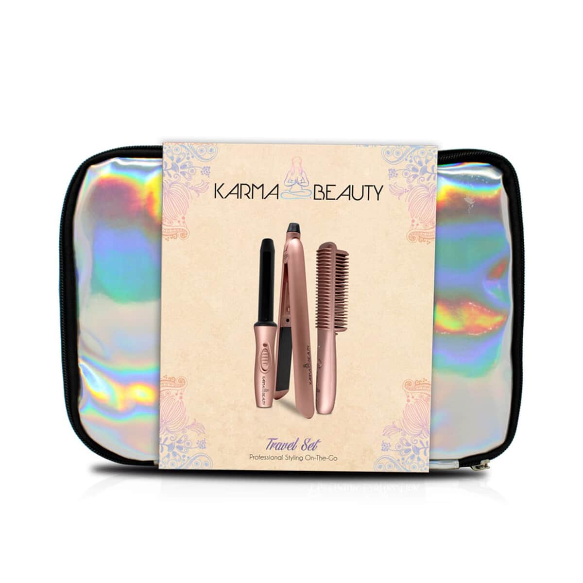 7061825 ONE TIME ONLY Karma Beauty- Rose Gold Travel Kit: Includes Mini Flat Iron, Curler and Straightening brush image number 2