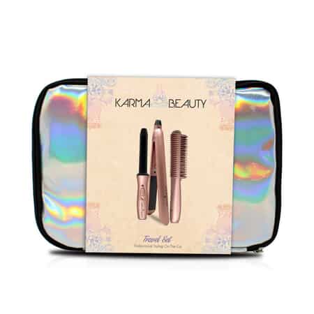 Karma Beauty- Rose Gold Travel Kit: Includes Mini Flat Iron, Curler and Straightening Brush image number 2