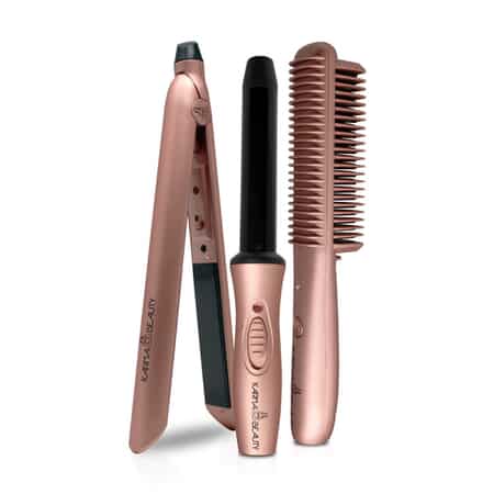 Karma Beauty- Rose Gold Travel Kit: Includes Mini Flat Iron, Curler and Straightening Brush image number 3