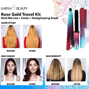 KARMA BEAUTY- Unicorn Travel Kit- Includes Mini Flat Iron, Curler and Straightening brush