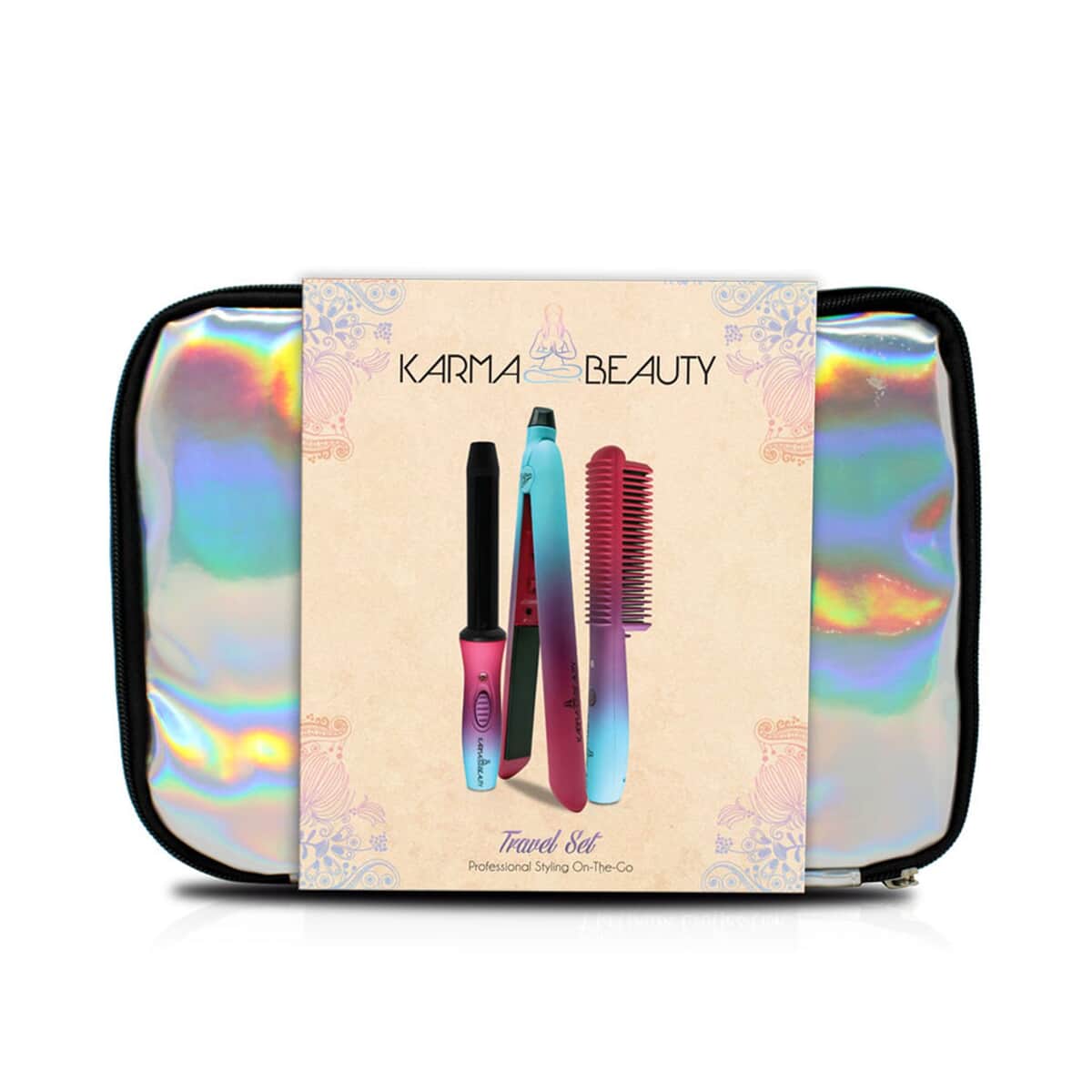 KARMA BEAUTY- Unicorn Travel Kit- Includes Mini Flat Iron, Curler and Straightening brush image number 2