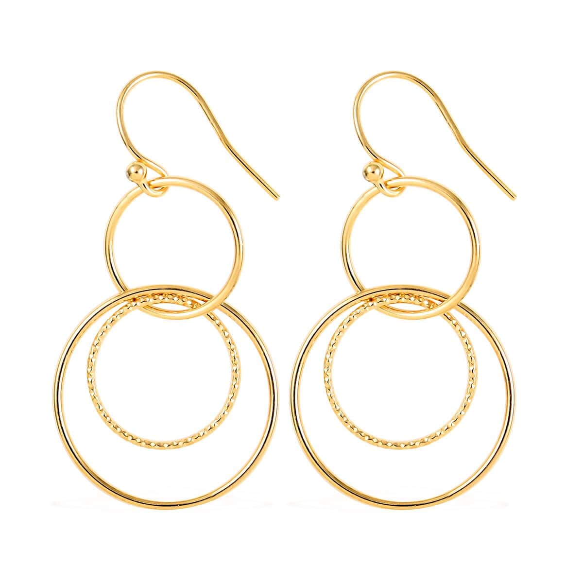 14K Yellow Gold Over Sterling Silver Circle Dangle Earrings 2.75 Grams image number 3