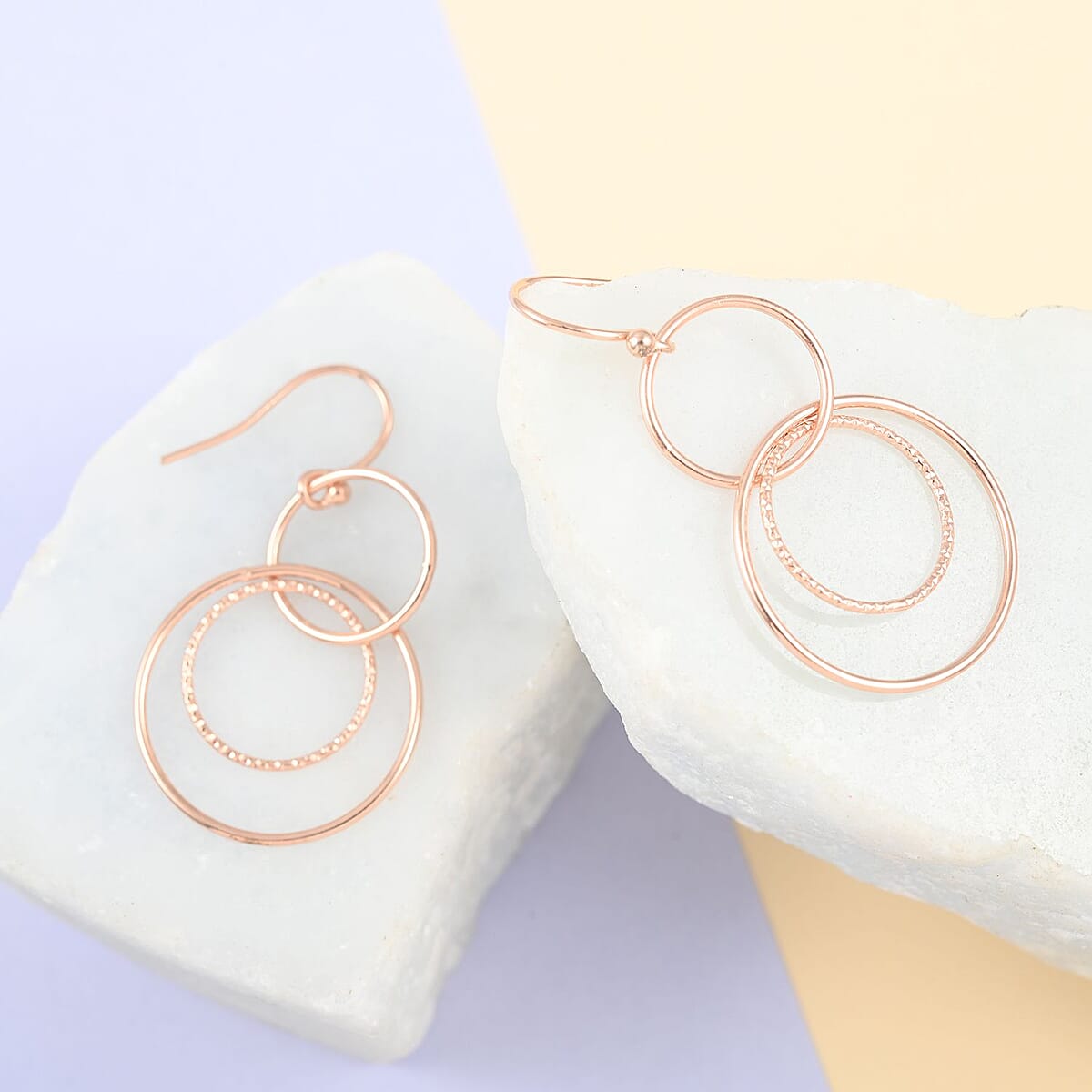 14K Rose Gold Over Sterling Silver Circle Dangle Earrings 2.70 Grams image number 1
