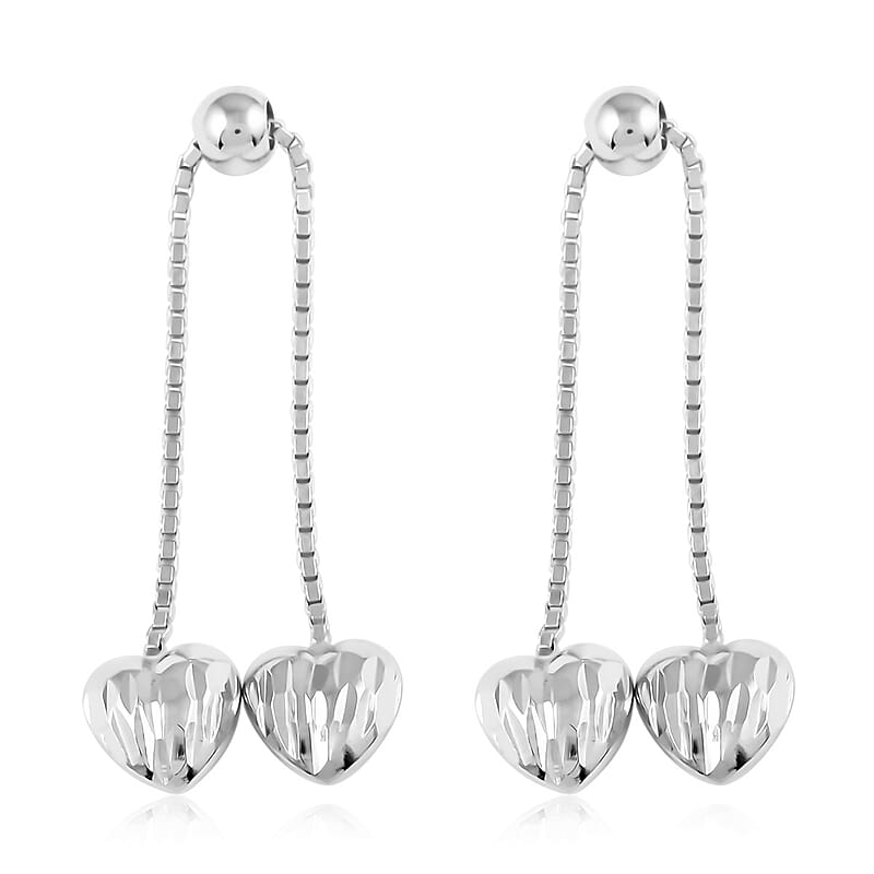 Sterling Silver Heart Dangle Earrings with Bolo 2 Grams