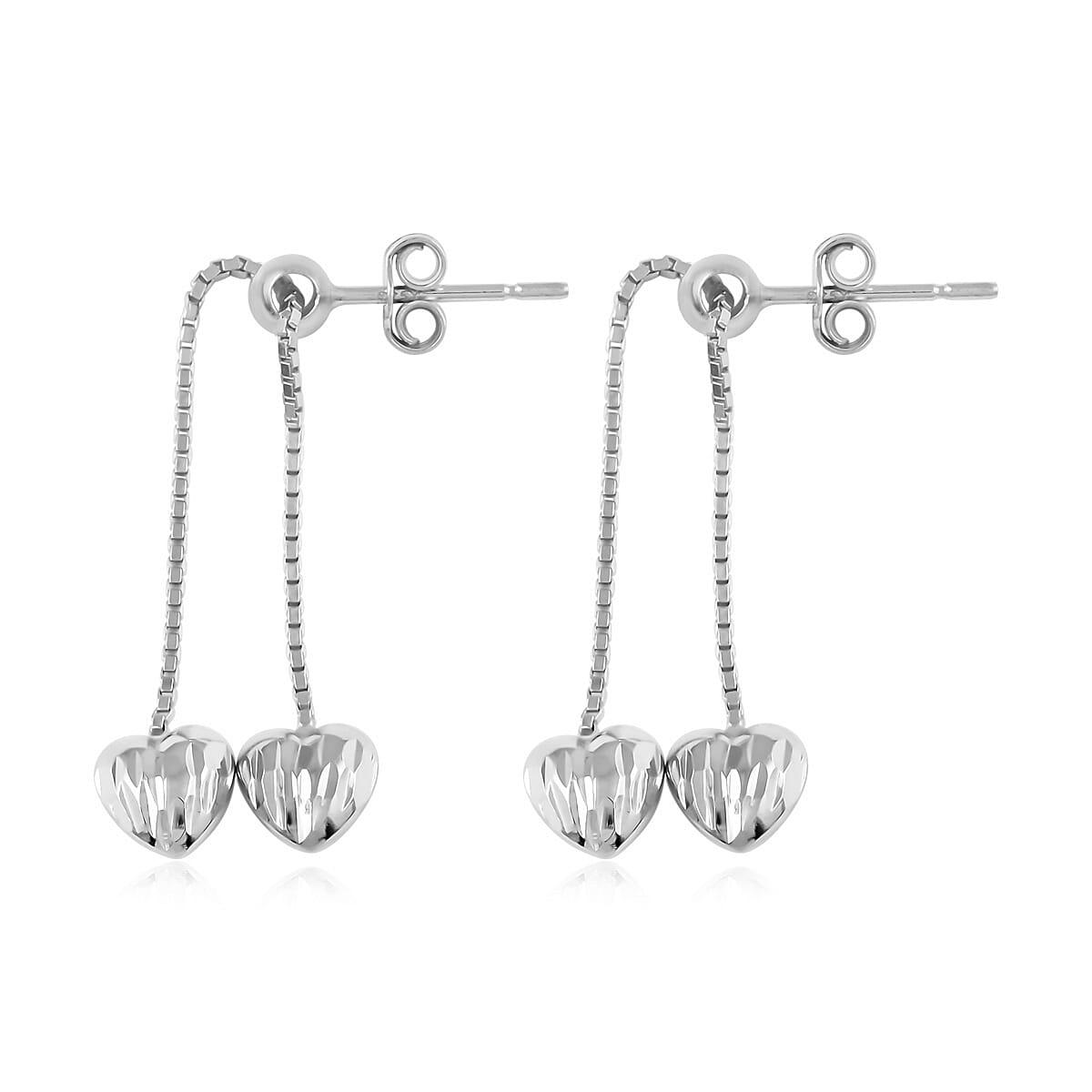 Sterling Silver Heart Dangle Earrings with Bolo 2 Grams image number 3