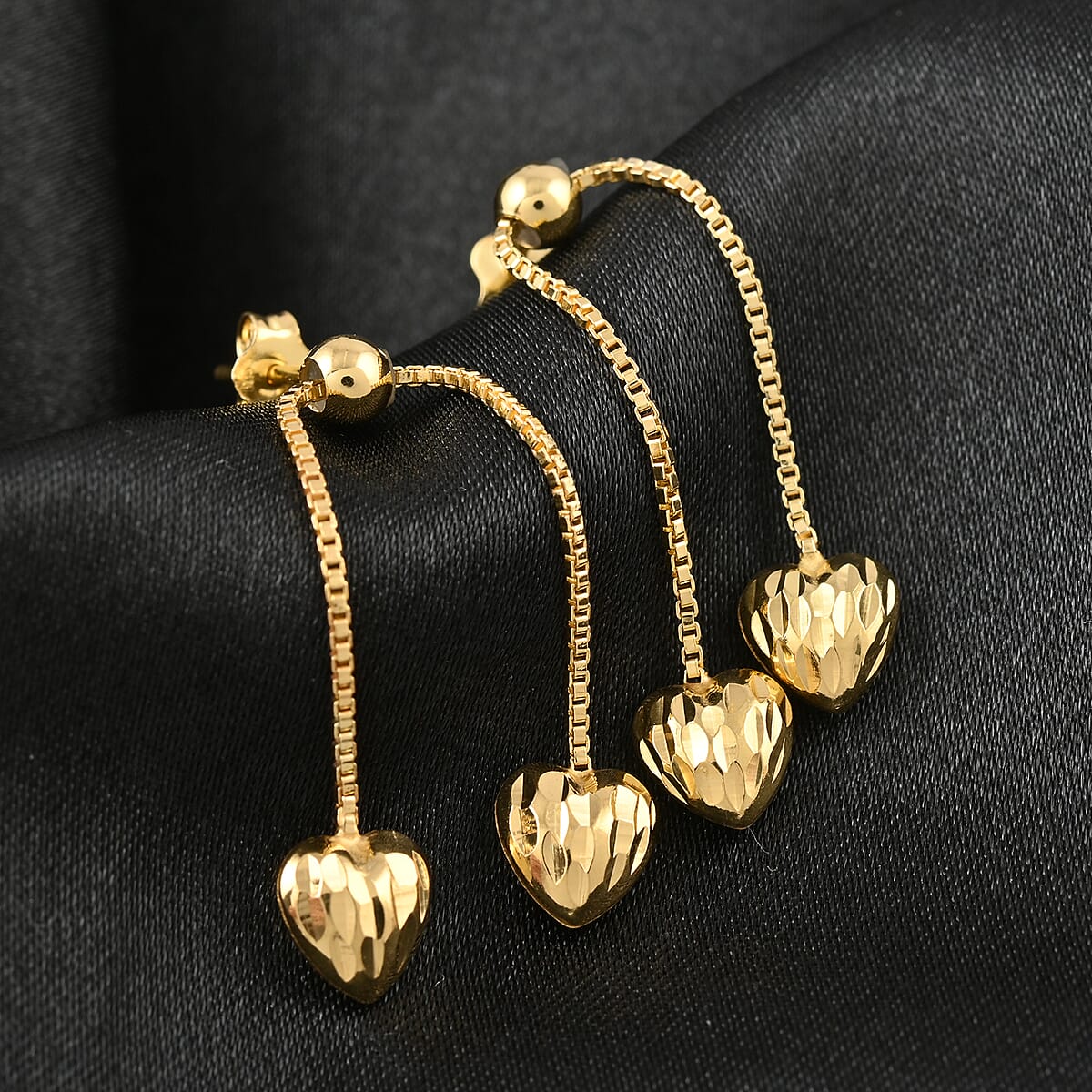 14K Yellow Gold Over Sterling Silver Heart Dangle Earrings with Bolo 2.05 Grams image number 1