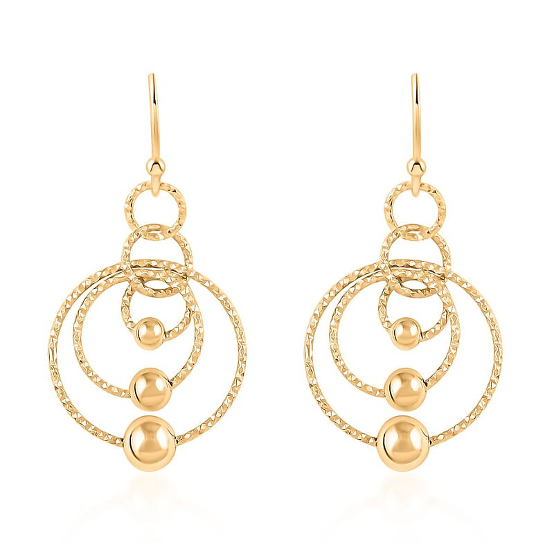 14K Yellow Gold Over Sterling Silver Inner Circle Dangle Earrings 2.85 Grams