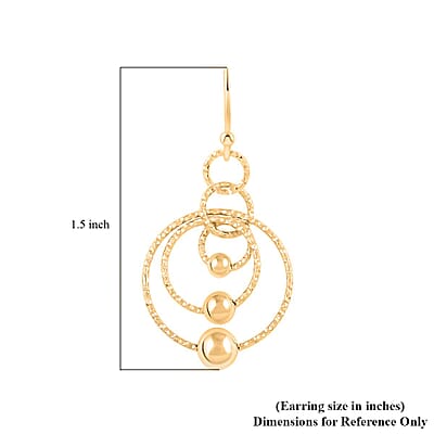 14K Yellow Gold Over Sterling Silver Inner Circle Dangle Earrings 2.85 Grams