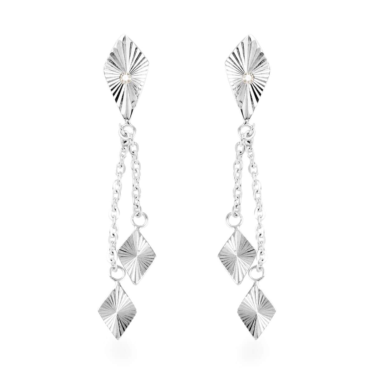 White Zircon Kite Dangle Earrings in Sterling Silver