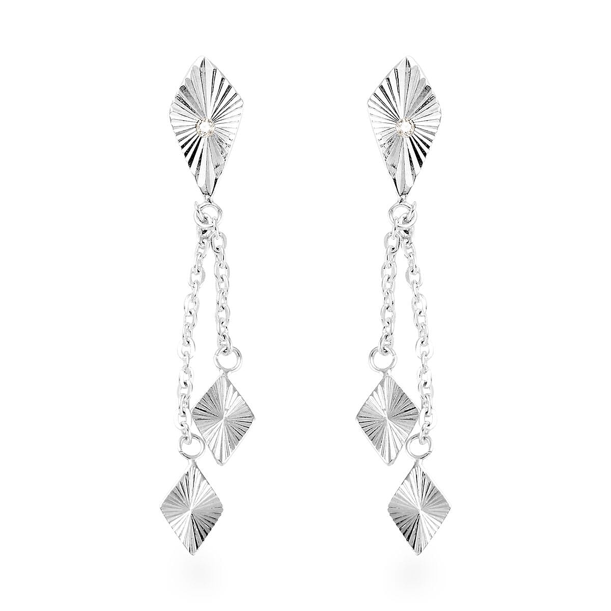White Zircon Kite Dangle Earrings in Sterling Silver image number 0