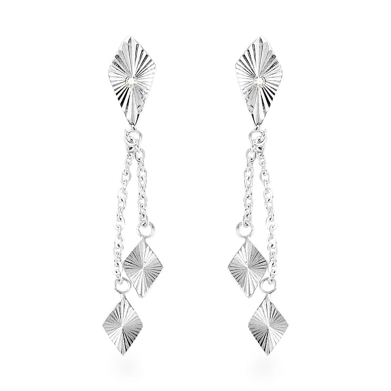 White Zircon Kite Dangle Earrings in Sterling Silver