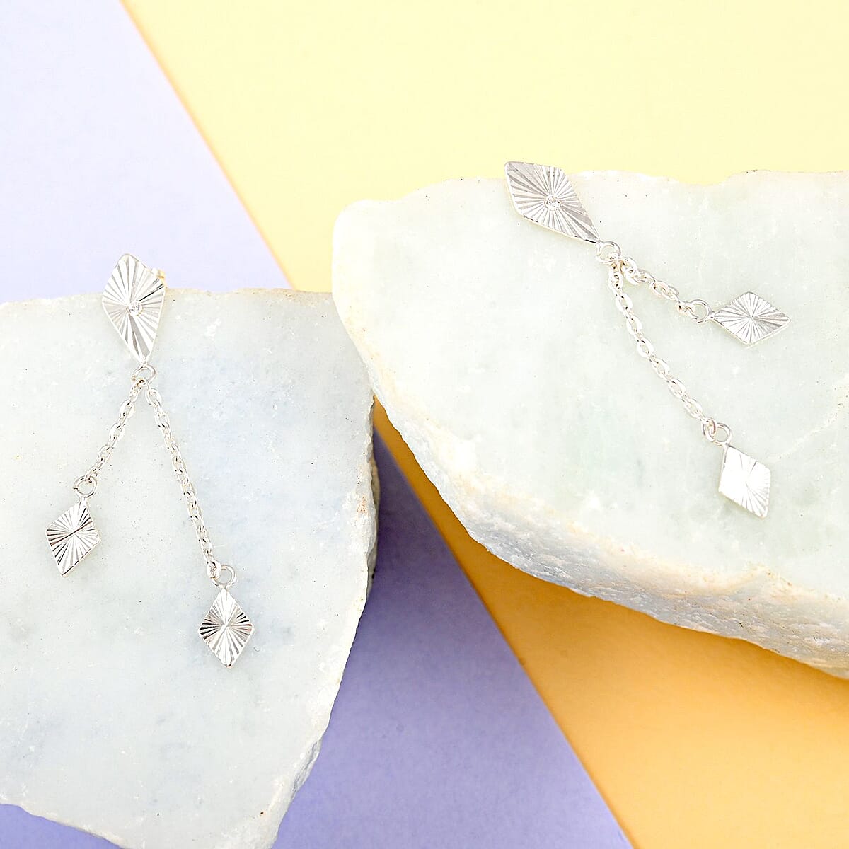 White Zircon Kite Dangle Earrings in Sterling Silver image number 1