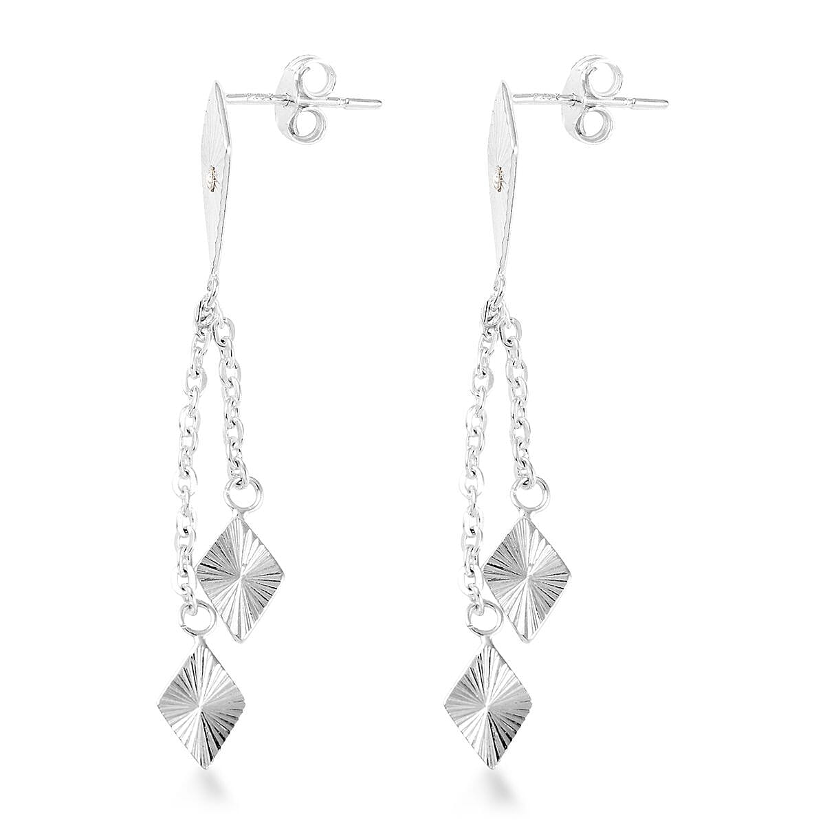 White Zircon Kite Dangle Earrings in Sterling Silver image number 3