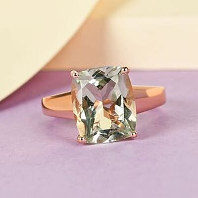 Prasiolite 5.50 ctw Ring in 14K Rose Gold Over Sterling Silver (Size 11.5)