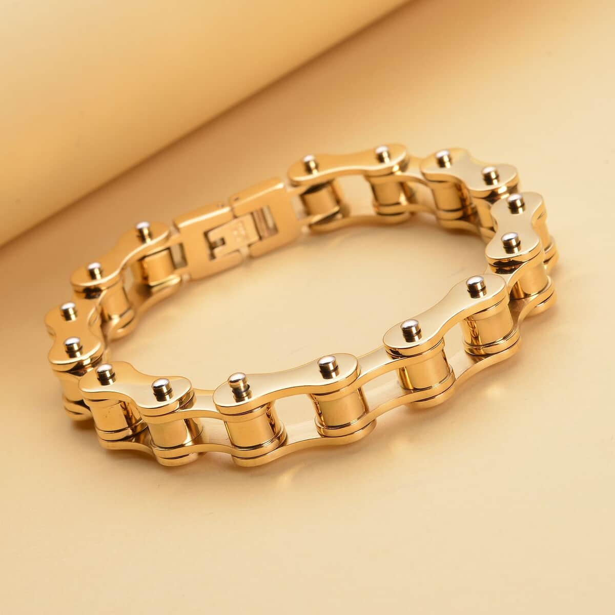 Bicycle Chain Style 10mm Men's Bracelet in ION Plated YG and Stainless Steel (8.00 In) image number 1