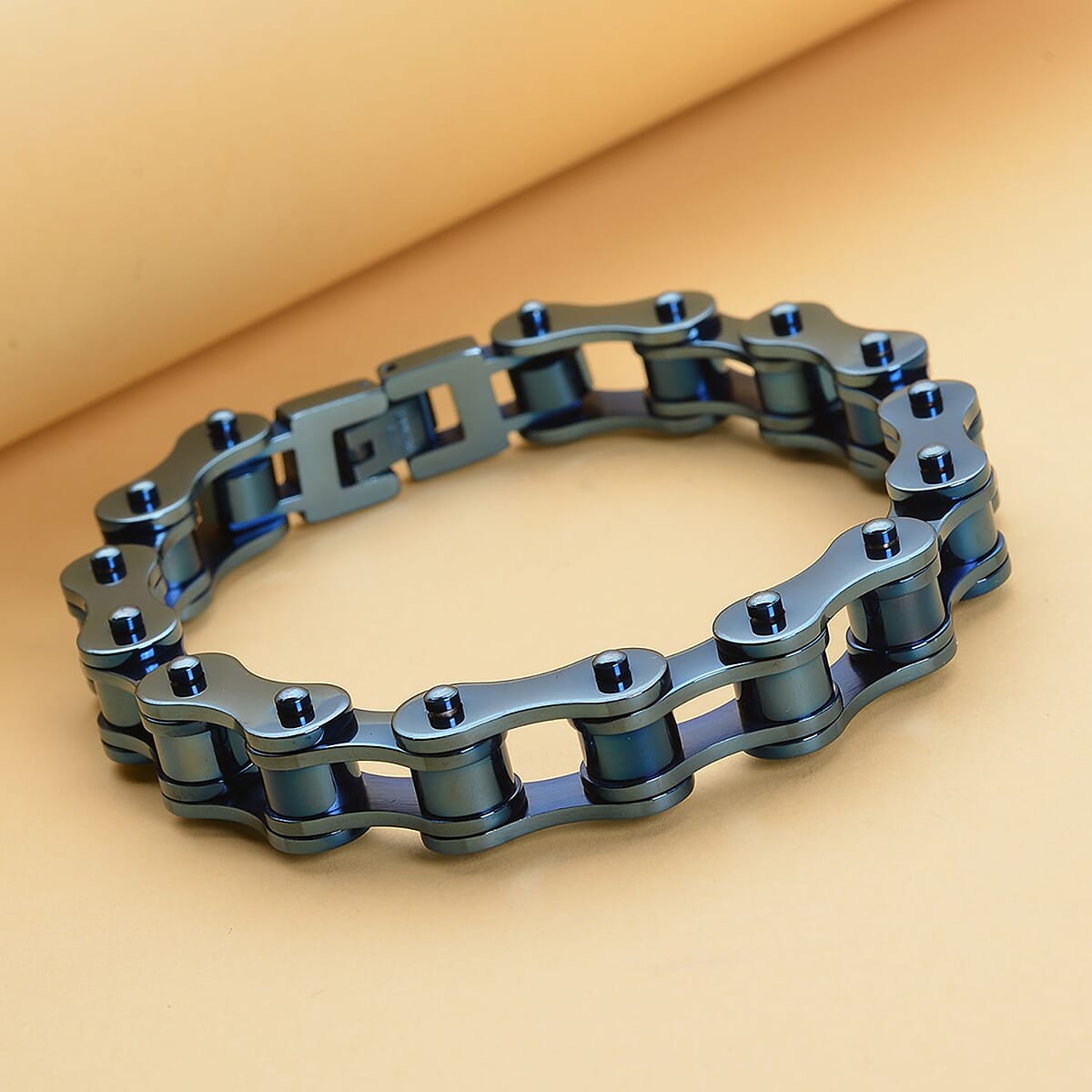 Bicycle Chain Style 10mm Men's Bracelet in ION Plated Blue and Stainless Steel (8.00 In) image number 1