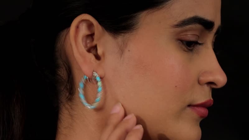 Premium Ethiopian Welo Opal and Sleeping Beauty Turquoise Inside-Out Hoop Earrings in Platinum Over Sterling Silver 6.35 ctw