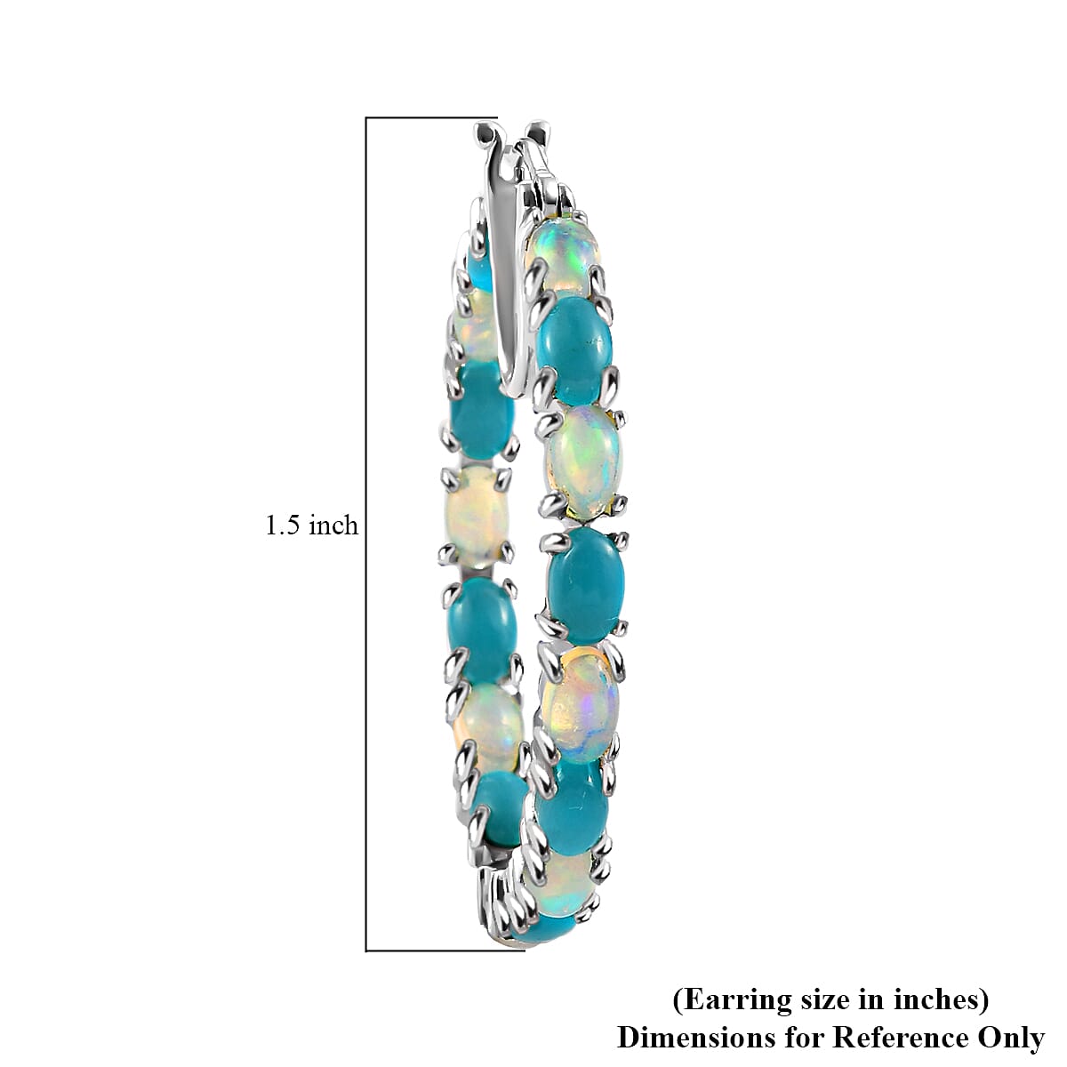 Premium Ethiopian Welo Opal and Sleeping Beauty Turquoise Inside-Out Hoop Earrings in Platinum Over Sterling Silver 6.35 ctw