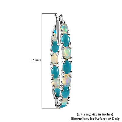 Premium Ethiopian Welo Opal and Sleeping Beauty Turquoise Inside-Out Hoop Earrings in Platinum Over Sterling Silver 6.35 ctw