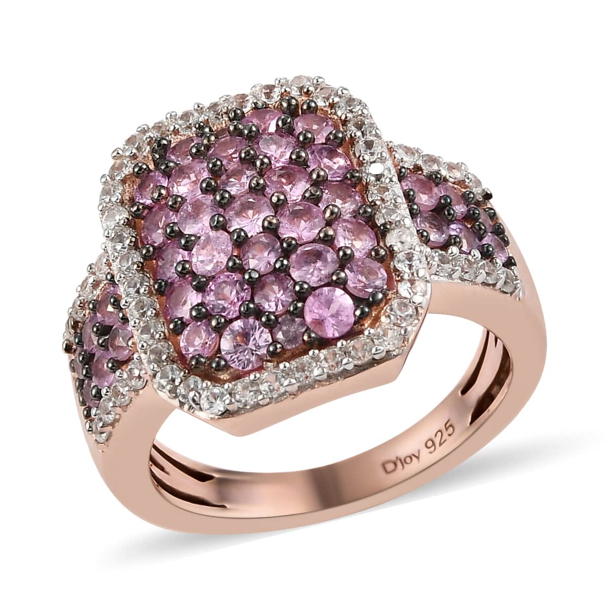 Madagascar Pink Sapphire and Natural White Zircon Cluster Ring in Vermeil Rose Gold Over Sterling Silver (Size 6.0) 2.00 ctw image number 0