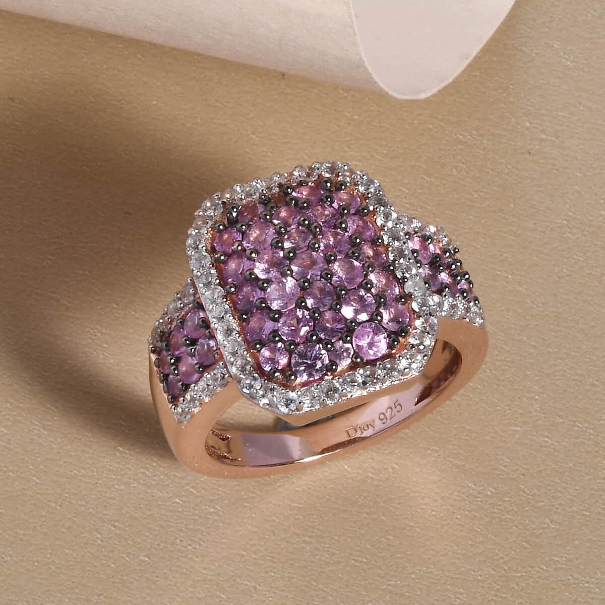Madagascar Pink Sapphire and Natural White Zircon Cluster Ring in Vermeil Rose Gold Over Sterling Silver (Size 6.0) 2.00 ctw image number 1