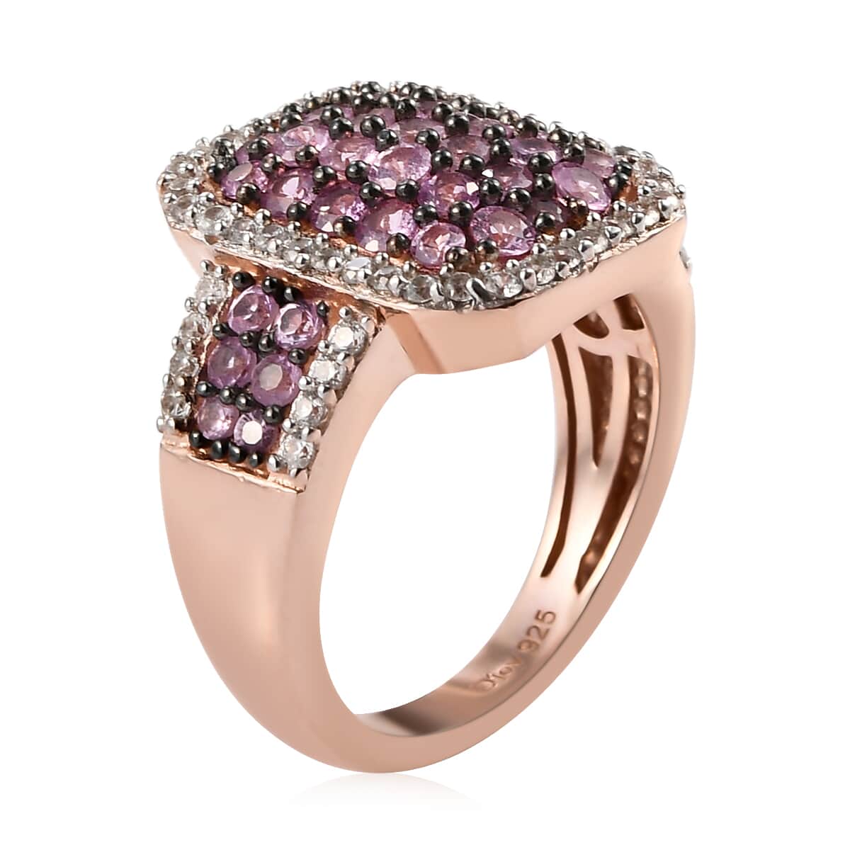 Madagascar Pink Sapphire and Natural White Zircon Cluster Ring in Vermeil Rose Gold Over Sterling Silver (Size 6.0) 2.00 ctw image number 3
