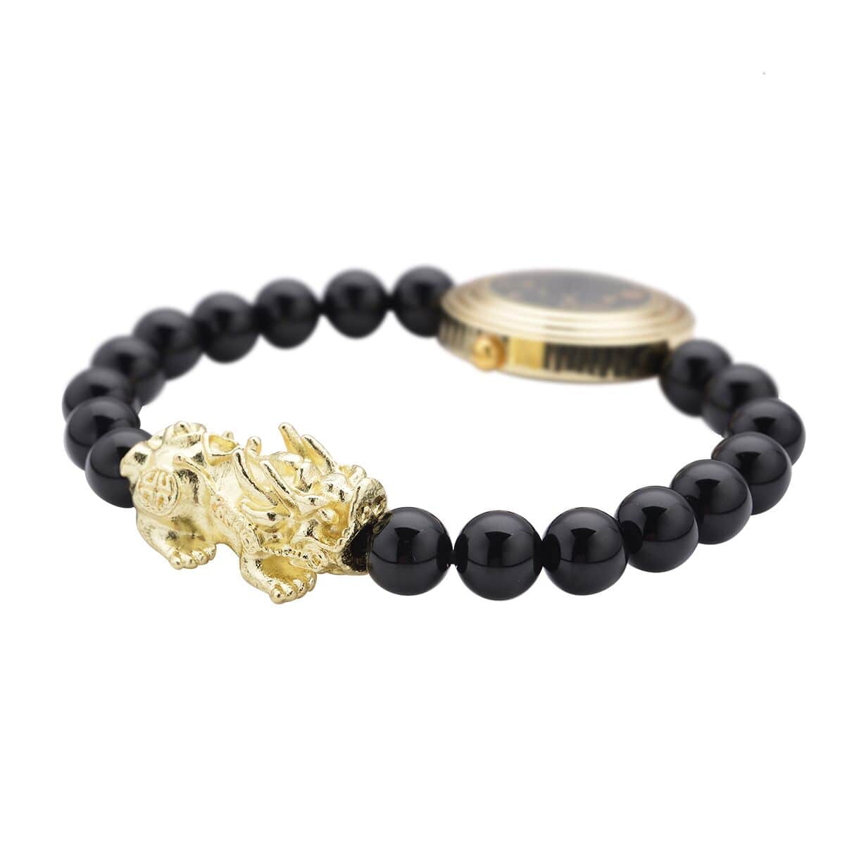 Strada Japanese Movement Black Agate Beaded Stretch Bracelet Watch for Women with Feng Shui Pi-xiu Charm (7.0-7.5In) (28.20mm) 85.00 ctw | Women Watch | Quartz Watch | Ladies Watch image number 3