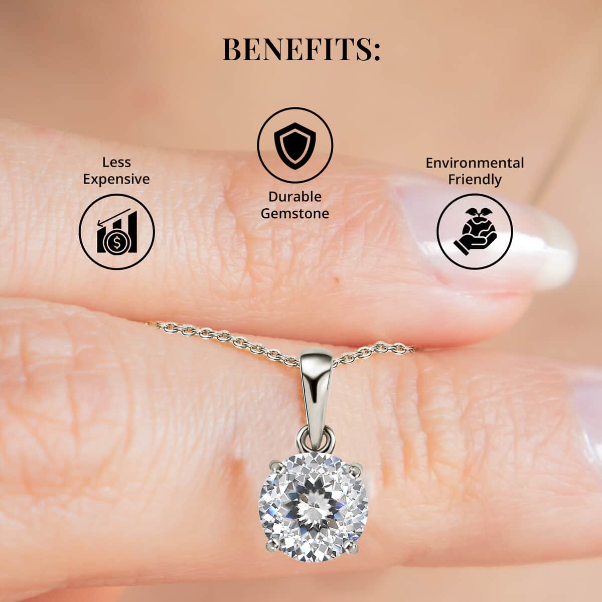 10K White Gold 120 Facet Moissanite Pendant, Gold Solitaire Pendant, Anniversary Gifts 1.80 ctw image number 3
